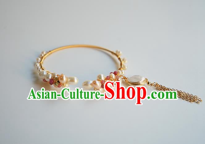 Chinese Classical Pearls Bracelet Jewelry Accessories Ancient Hanfu Golden Tassel Bangle Chinese Classical Pearls Bracelet Jewelry Accessories Ancient Hanfu Golden Tassel Bangle