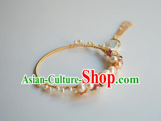Chinese Classical Pearls Bracelet Jewelry Accessories Ancient Hanfu Golden Tassel Bangle Chinese Classical Pearls Bracelet Jewelry Accessories Ancient Hanfu Golden Tassel Bangle