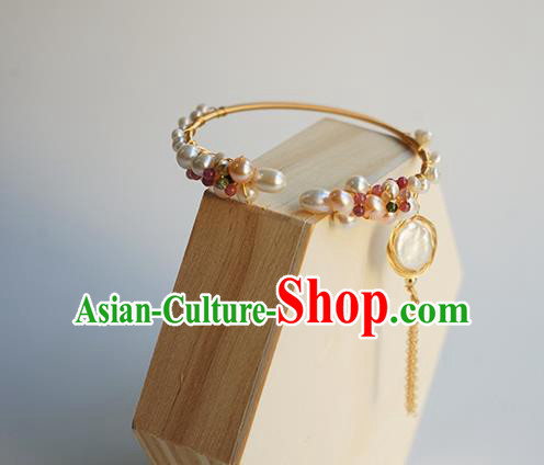 Chinese Classical Pearls Bracelet Jewelry Accessories Ancient Hanfu Golden Tassel Bangle Chinese Classical Pearls Bracelet Jewelry Accessories Ancient Hanfu Golden Tassel Bangle