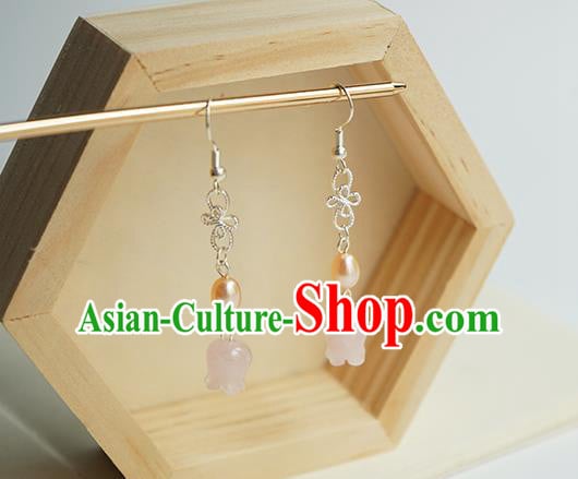 Handmade Chinese Classical Pink Convallaria Ear Accessories Ancient Women Hanfu Pearl Earrings Handmade Chinese Classical Pink Convallaria Ear Accessories Ancient Women Hanfu Pearl Earrings