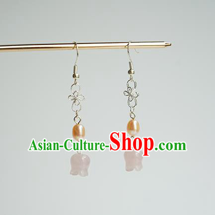 Handmade Chinese Classical Pink Convallaria Ear Accessories Ancient Women Hanfu Pearl Earrings Handmade Chinese Classical Pink Convallaria Ear Accessories Ancient Women Hanfu Pearl Earrings