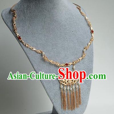 Chinese Handmade Hanfu Ming Dynasty Necklace Classical Jewelry Accessories Ancient Princess Golden Tassel Necklet for Women