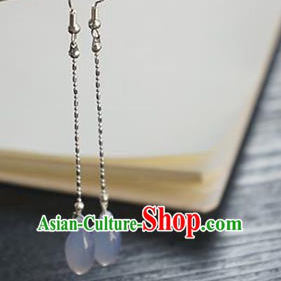 Handmade Chinese Cheongsam Ear Accessories Ancient Women Hanfu Classical Blue Earrings
