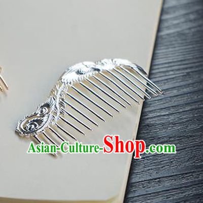 Chinese Classical Hanfu Argent Hair Comb Hair Accessories Handmade Ancient Tang Dynasty Hairpin for Women