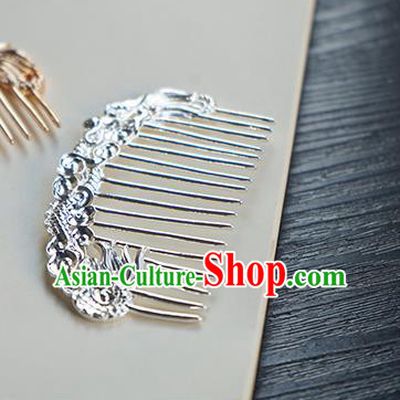 Chinese Classical Hanfu Argent Dragon Hair Comb Hair Accessories Handmade Ancient Tang Dynasty Hairpin for Women
