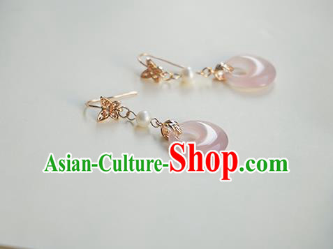 Handmade Chinese Ear Accessories Ancient Women Hanfu Classical Cheongsam Pink Ring Earrings