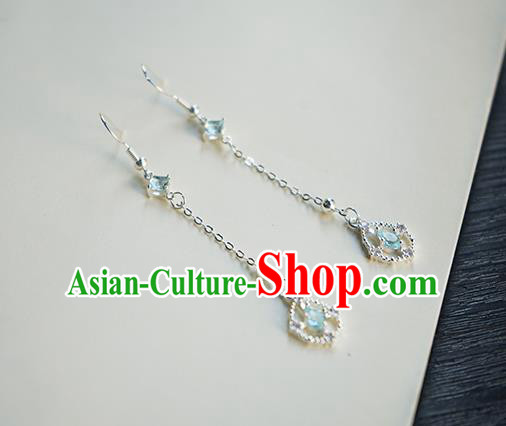 Handmade Chinese Blue Crystal Ear Accessories Ancient Women Hanfu Classical Cheongsam Earrings Handmade Chinese Blue Crystal Ear Accessories Ancient Women Hanfu Classical Cheongsam Earrings