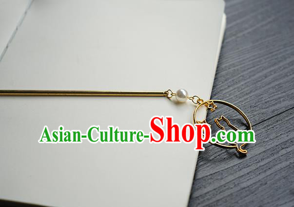 Chinese Classical Hanfu Hair Accessories Handmade Golden Cat Hairpin for Women Chinese Classical Hanfu Hair Accessories Handmade Golden Cat Hairpin for Women