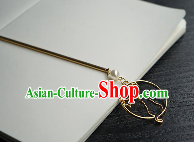Chinese Classical Hanfu Hair Accessories Handmade Golden Cat Hairpin for Women Chinese Classical Hanfu Hair Accessories Handmade Golden Cat Hairpin for Women