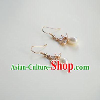 Handmade Chinese Crystal Ear Accessories Ancient Women Hanfu Classical Pearl Earrings