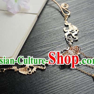 Chinese Handmade Hanfu Golden Tassel Necklace Classical Jewelry Accessories Ancient Princess Longevity Lock Necklet for Women