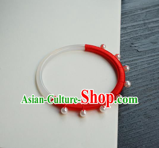 Chinese Classical White Chalcedony Bracelet Jewelry Accessories Ancient Hanfu Red Rope Bangle Chinese Classical White Chalcedony Bracelet Jewelry Accessories Ancient Hanfu Red Rope Bangle