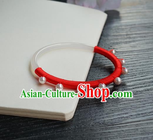 Chinese Classical White Chalcedony Bracelet Jewelry Accessories Ancient Hanfu Red Rope Bangle Chinese Classical White Chalcedony Bracelet Jewelry Accessories Ancient Hanfu Red Rope Bangle