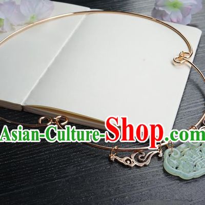 Chinese Handmade Golden Longevity Lock Hanfu Necklace Classical Jewelry Accessories Ancient Bride Jade Necklet for Women