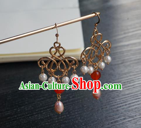 Handmade Chinese Women Hanfu Ear Accessories Ancient Court Golden Eardrop Classical Earrings Handmade Chinese Women Hanfu Ear Accessories Ancient Court Golden Eardrop Classical Earrings