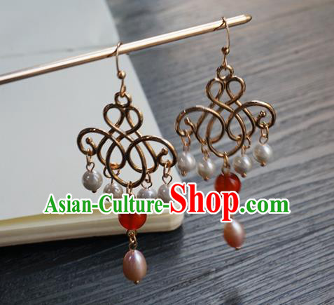 Handmade Chinese Women Hanfu Ear Accessories Ancient Court Golden Eardrop Classical Earrings Handmade Chinese Women Hanfu Ear Accessories Ancient Court Golden Eardrop Classical Earrings