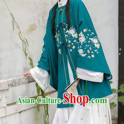 Traditional Chinese Ming Dynasty Patrician Female Costumes Hanfu Apparels Ancient Nobility Lady Green Blouse and Skirt Complete Set