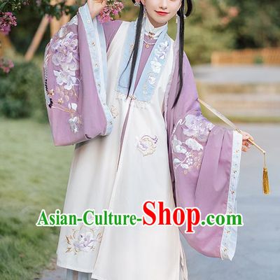 Ancient Chinese Patrician Lady Long Vest Blouse and Skirt Traditional Ming Dynasty Embroidered Costumes Hanfu Apparels Complete Set