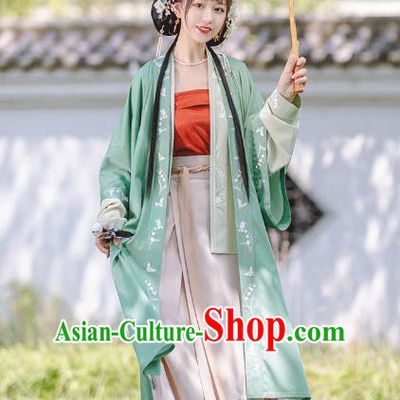 Ancient Chinese Song Dynasty Village Girl Costumes Traditional Hanfu Apparels Embroidered BeiZi Blouse Top and Skirt for Women