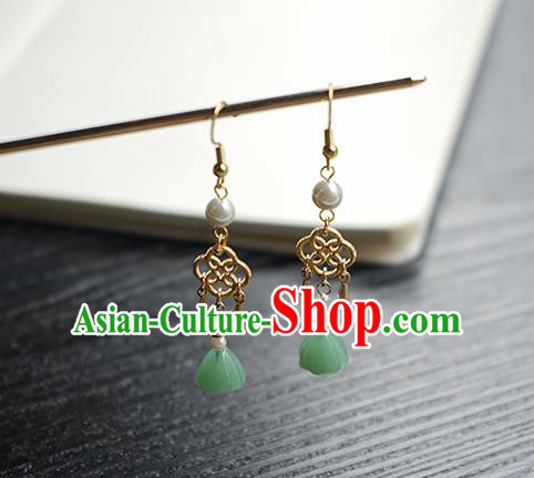 Handmade Chinese Green Lotus Seedpod Ear Accessories Ancient Women Hanfu Classical Cheongsam Earrings