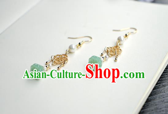 Handmade Chinese Green Lotus Seedpod Ear Accessories Ancient Women Hanfu Classical Cheongsam Earrings