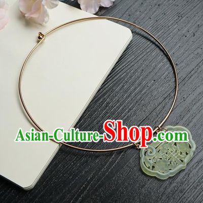 Chinese Handmade Hanfu Jade Pendant Necklace Classical Jewelry Accessories Ancient Princess Necklet for Women