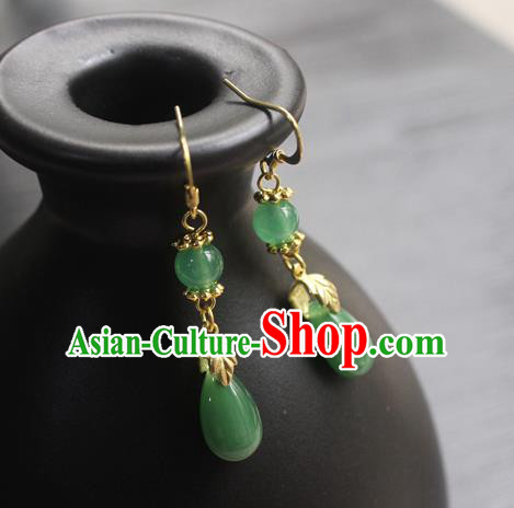 Handmade Chinese Women Green Jade Ear Accessories Classical Hanfu Eardrop Earrings Handmade Chinese Women Green Jade Ear Accessories Classical Hanfu Eardrop Earrings
