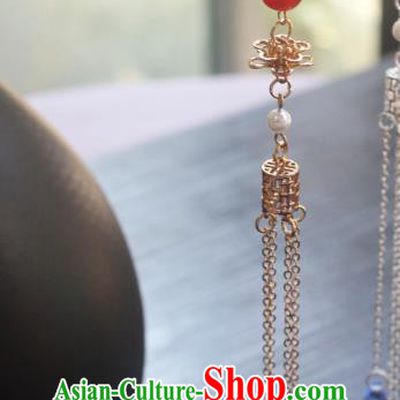 Chinese Classical Golden Lotus Hair Clip Hair Accessories Handmade Ancient Hanfu Red Beads Tassel Hairpin for Women