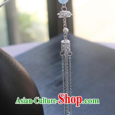 Chinese Classical Argent Lotus Hair Clip Hair Accessories Handmade Ancient Hanfu Beads Tassel Hairpin for Women