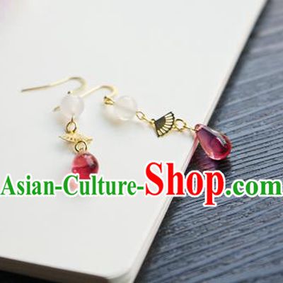Handmade Chinese Women Hanfu Ear Accessories Classical Eardrop Rosy Earrings