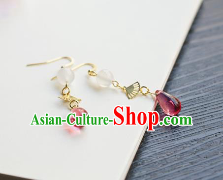 Handmade Chinese Women Hanfu Ear Accessories Classical Eardrop Rosy Earrings