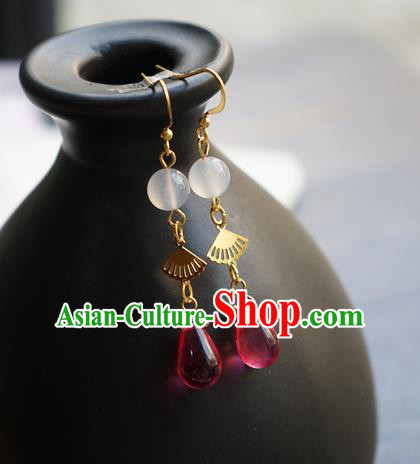 Handmade Chinese Women Hanfu Ear Accessories Classical Eardrop Rosy Earrings