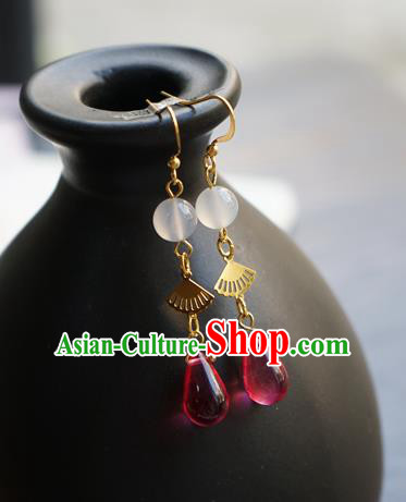 Handmade Chinese Women Hanfu Ear Accessories Classical Eardrop Rosy Earrings