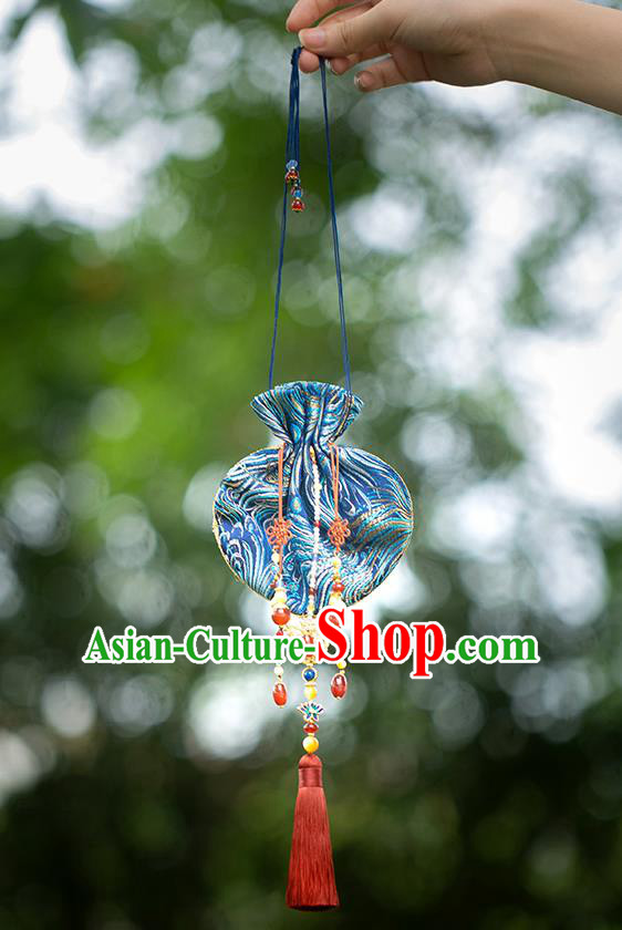 Chinese Classical Waist Accessories Ancient Princess Hanfu Blue Silk Sachet Tassel Pendant Chinese Classical Waist Accessories Ancient Princess Hanfu Blue Silk Sachet Tassel Pendant