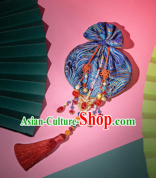 Chinese Classical Waist Accessories Ancient Princess Hanfu Blue Silk Sachet Tassel Pendant Chinese Classical Waist Accessories Ancient Princess Hanfu Blue Silk Sachet Tassel Pendant