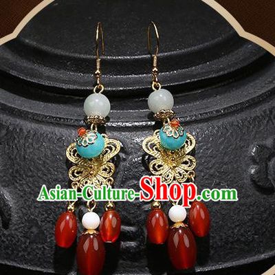 Handmade Chinese Court Women Hanfu Ear Accessories Classical Eardrop Golden Earrings