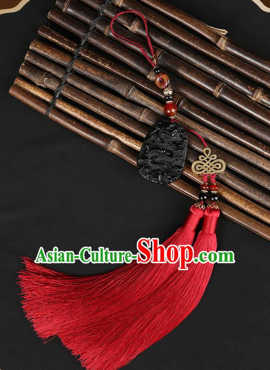 Chinese Classical Black Jade Waist Accessories Ancient Swordsman Hanfu Tassel Belt Pendant