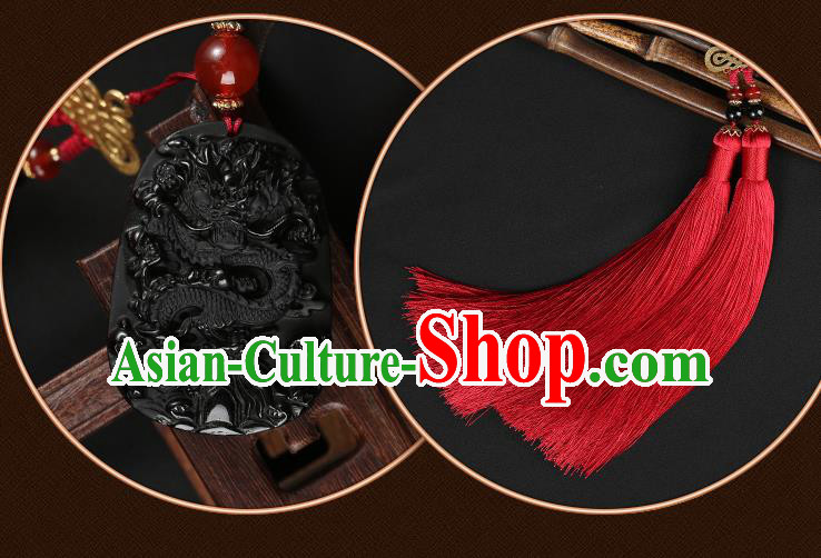 Chinese Classical Black Jade Waist Accessories Ancient Swordsman Hanfu Tassel Belt Pendant