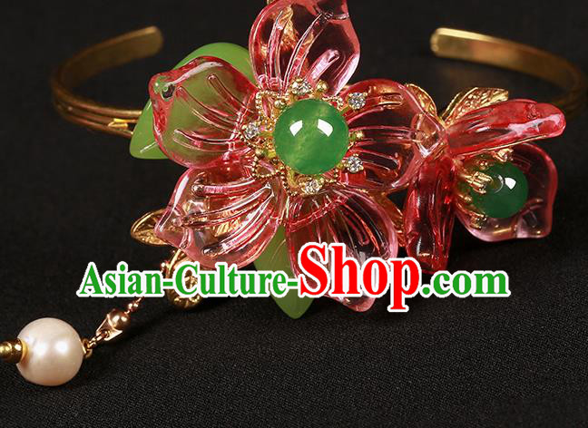 Chinese Handmade Hanfu Red Flowers Bracelet Classical Jewelry Accessories Bangle for Women Chinese Handmade Hanfu Red Flowers Bracelet Classical Jewelry Accessories Bangle for Women