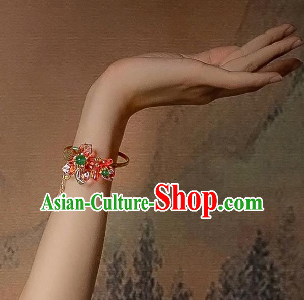 Chinese Handmade Hanfu Red Flowers Bracelet Classical Jewelry Accessories Bangle for Women Chinese Handmade Hanfu Red Flowers Bracelet Classical Jewelry Accessories Bangle for Women