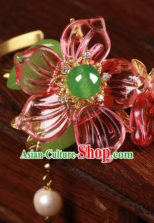 Chinese Handmade Hanfu Red Flowers Bracelet Classical Jewelry Accessories Bangle for Women Chinese Handmade Hanfu Red Flowers Bracelet Classical Jewelry Accessories Bangle for Women