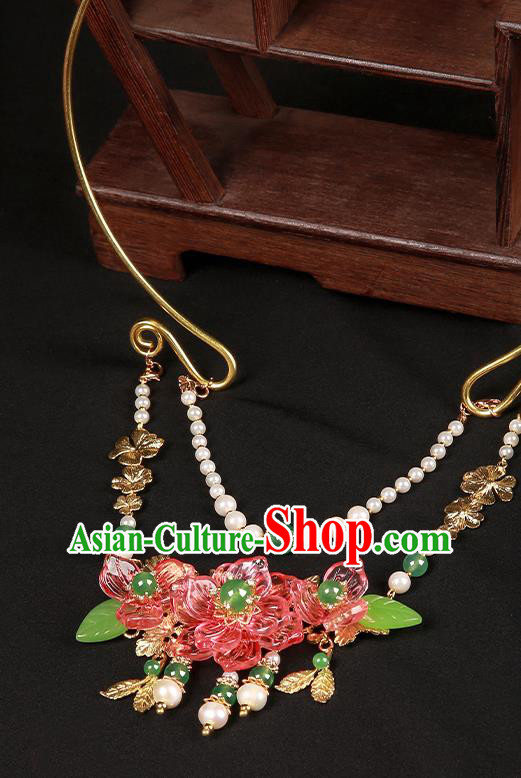 Chinese Handmade Hanfu Red Flowers Necklet Classical Jewelry Accessories Necklace for Women Chinese Handmade Hanfu Red Flowers Necklet Classical Jewelry Accessories Necklace for Women