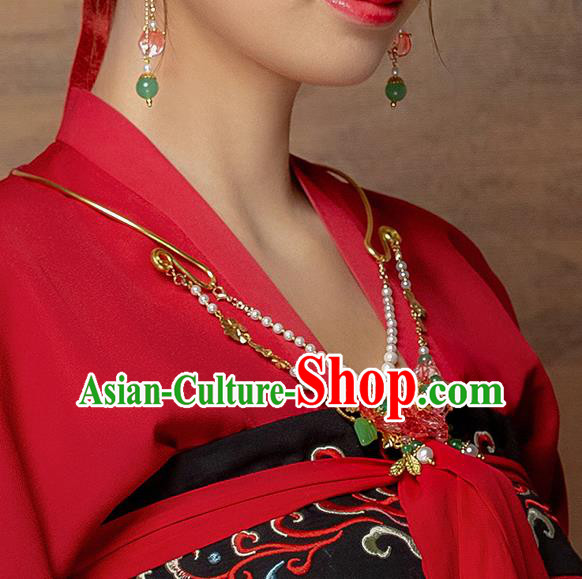 Chinese Handmade Hanfu Red Flowers Necklet Classical Jewelry Accessories Necklace for Women Chinese Handmade Hanfu Red Flowers Necklet Classical Jewelry Accessories Necklace for Women