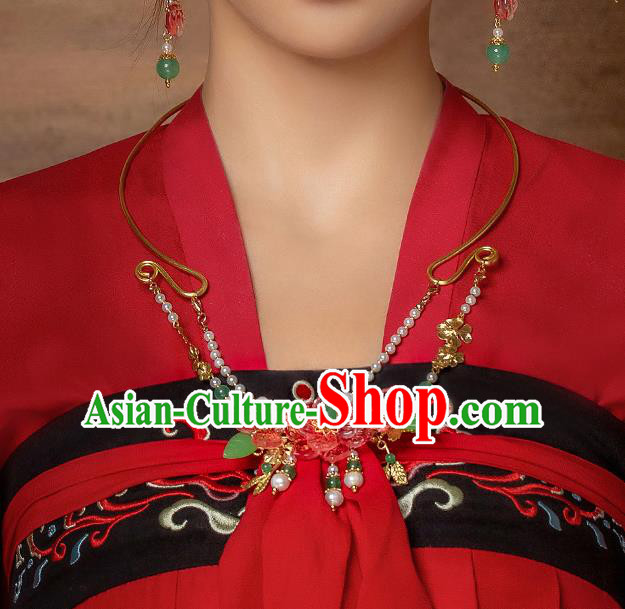 Chinese Handmade Hanfu Red Flowers Necklet Classical Jewelry Accessories Necklace for Women Chinese Handmade Hanfu Red Flowers Necklet Classical Jewelry Accessories Necklace for Women