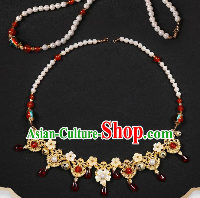 Chinese Handmade Pearls Necklet Classical Jewelry Accessories Hanfu Golden Necklace for Women Chinese Handmade Pearls Necklet Classical Jewelry Accessories Hanfu Golden Necklace for Women