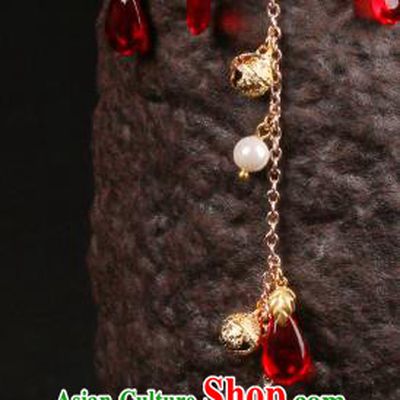 Chinese Handmade Red Beads Bracelet Classical Jewelry Accessories Hanfu Golden Bells Tassel Bangle for Women