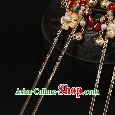 Chinese Classical Golden Bell Hair Clip Hair Accessories Handmade Ancient Court Lady Hanfu Plum Blossom Hairpins for Women