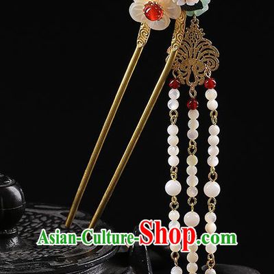Chinese Classical Beads Tassel Hair Crown Hanfu Hair Accessories Handmade Ancient Princess Plum Blossom Hairpins for Women