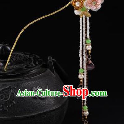 Chinese Classical Shell Plum Hair Clip Hanfu Hair Accessories Handmade Ancient Princess Beads Tassel Hairpins for Women