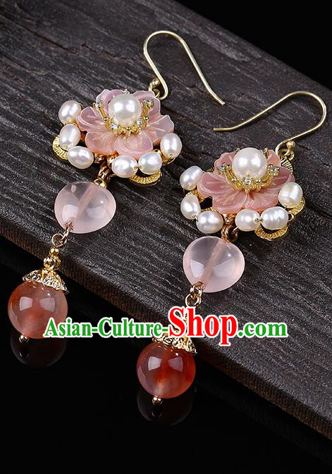 Handmade Chinese Shell Flower Ear Accessories Classical Eardrop Ancient Women Hanfu Pearls Earrings Handmade Chinese Shell Flower Ear Accessories Classical Eardrop Ancient Women Hanfu Pearls Earrings